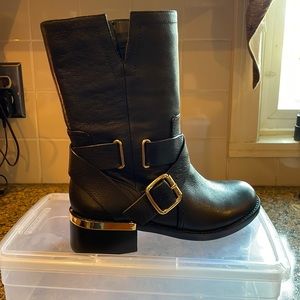 Vince Camuto leather mid shaft boots with gold hardware and buckle.NWOT.